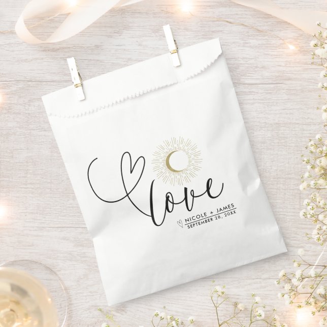 White & Gold Celestial Sunburst Moon Wedding Favour Bag (Clipped)