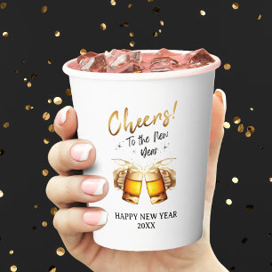 White & Gold Cheers to New Years Eve Party 2024 Paper Cups