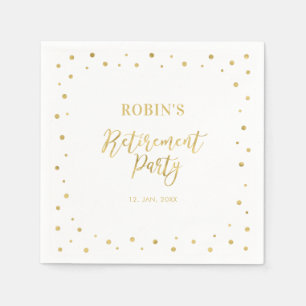 White & Gold Chic Confetti Retirement Party Napkin