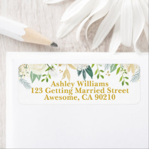 White & Gold Chic Greenery Wedding Return Address