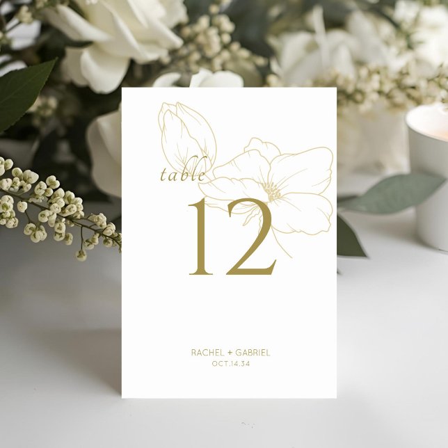 White & Gold | Chic Modern Floral Wedding  Table Number (Creator Uploaded)