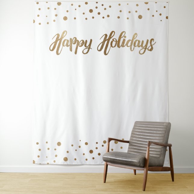 White Gold Christmas Holiday Photo Backdrop Tapestry (In Situ)