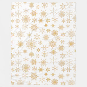 White & Gold Christmas Snowflake Pattern Winter Fleece Blanket