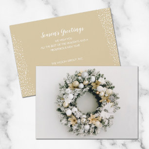 White Gold Christmas Wreath Business Holiday Card