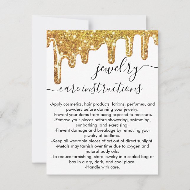 White Gold Chunky Glitter Drips Jewellery Care Car Card (Front)