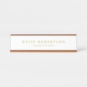 White & Gold Colours Professional Trendy Plain Desk Name Plate