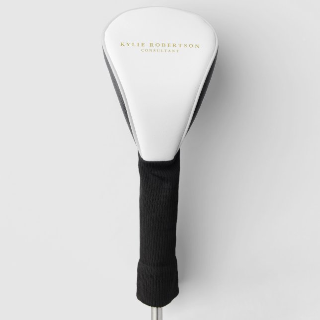 White & Gold Colours Professional Trendy Plain Golf Head Cover (Front)