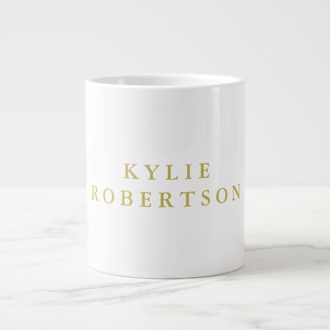 White & Gold Colours Professional Trendy Plain Large Coffee Mug (Front)