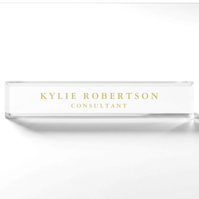 White & Gold Colours Professional Trendy Plain Nameplate (Front)