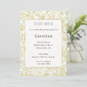 White Gold Confetti 50th Birthday   Invitation