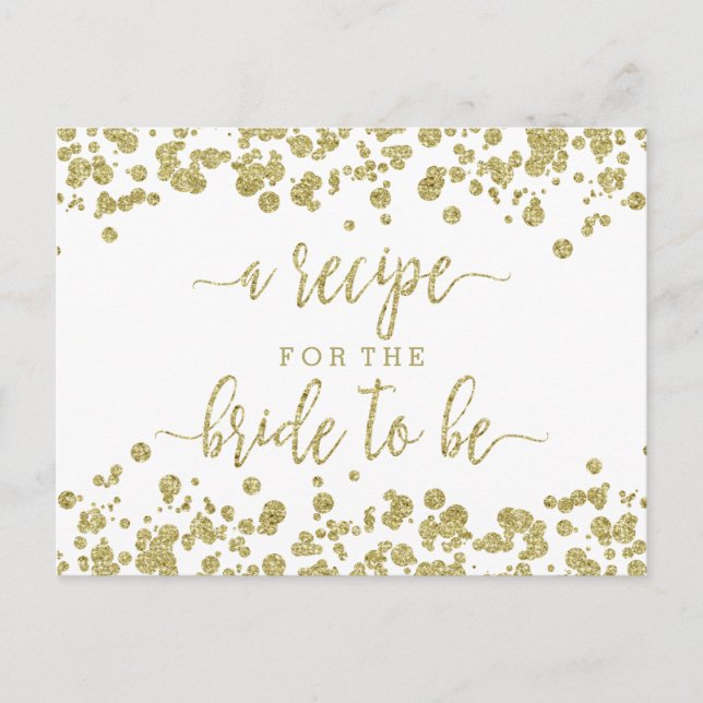 White & Gold Confetti Bridal Shower Recipe Card (Front)