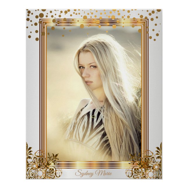 White & Gold Confetti Dots - Add your Photo Poster (Front)