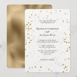 White Gold Confetti Dots Wedding Invitation