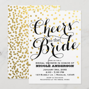 White & Gold Confetti Foil CHEERS Bridal Shower Invitation