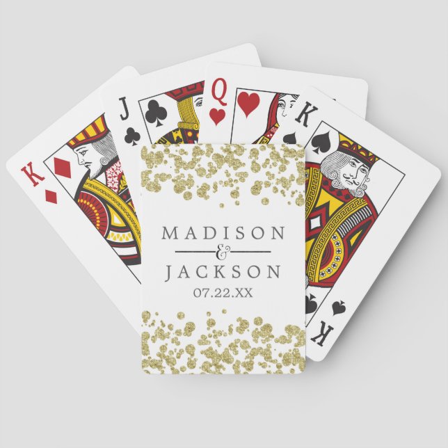 White & Gold Confetti Wedding Favour Playing Cards (Back)