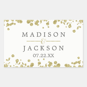 White & Gold Confetti Wedding Monogram Sticker
