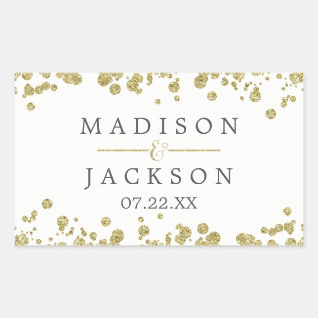 White & Gold Confetti Wedding Monogram Sticker (Front)
