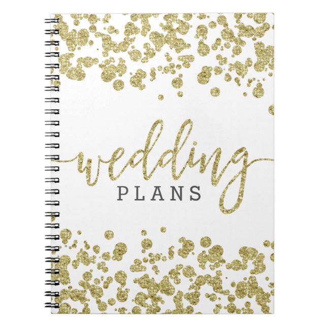White & Gold Confetti Wedding Planner Notebook (Front)