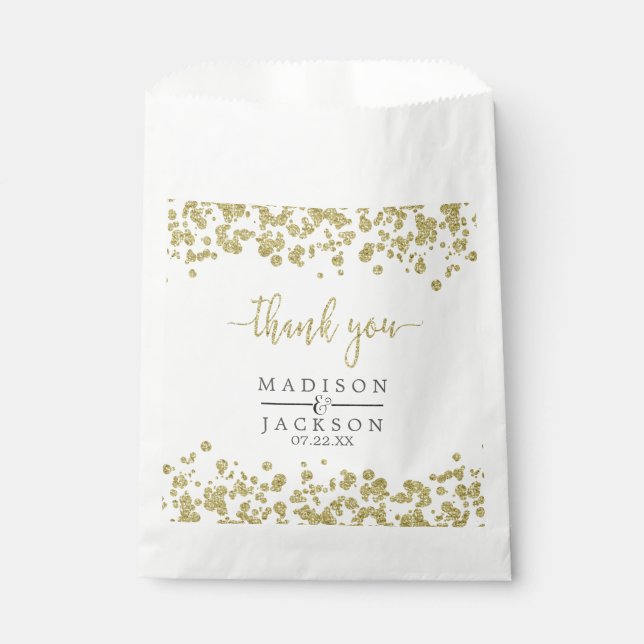 White & Gold Confetti Wedding Thank You Favour Bag (Front)