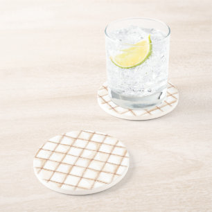 White Gold Cream Stripes Squares   Coaster
