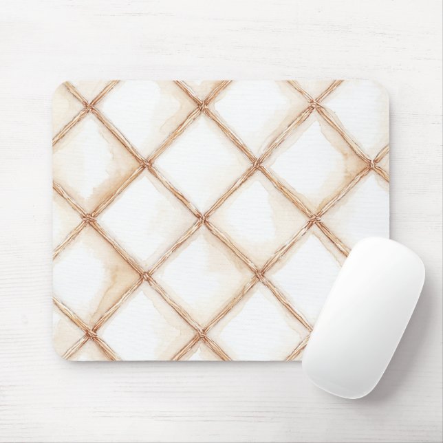 White Gold Cream Stripes Squares Mouse Pad (With Mouse)