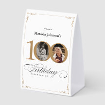 White Gold Custom Photo 100th Birthday Party Menu