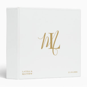 White Gold Custom Wedding Album Elegant Initials Binder
