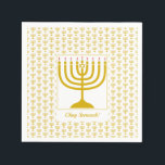 White Gold Customizable | Hanukkah | MENORAH Napkin<br><div class="desc">Elegant white MENORAH Paper Napkins, showing with faux gold menorah in a tiled pattern. At the centre, there is an image of a large menorah which is CUSTOMIZABLE, so you can upload your own image. Underneath, the text reads CHAG SAMEACH. This is also customizable so you can add your greeting...</div>