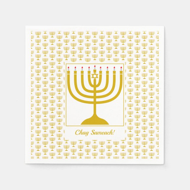 White Gold Customizable | Hanukkah | MENORAH Napkin (Front)