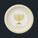 White Gold Customizable | Hanukkah | MENORAH Paper Plate<br><div class="desc">Elegant white MENORAH Paper Plates, showing with faux gold menorah in a tiled pattern. At the centre, there is an image of a large menorah which is CUSTOMIZABLE, so you can upload your own image. Underneath, the text reads CHAG SAMEACH. This is also customizable so you can add your greeting...</div>