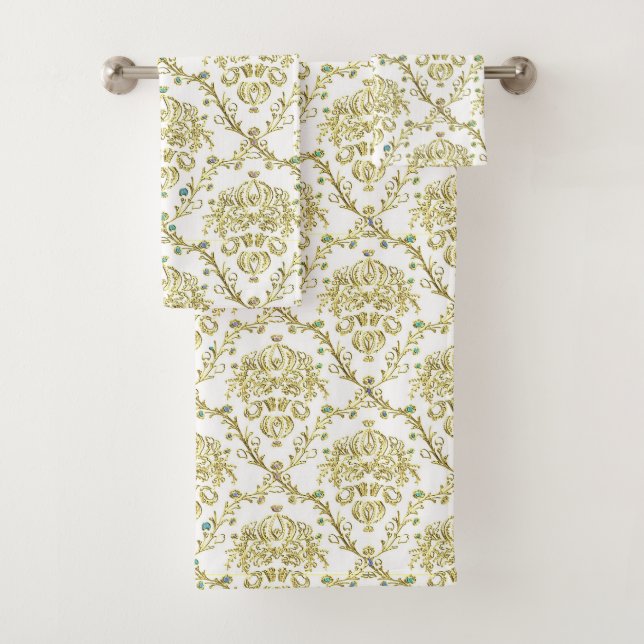 White Gold Damask Towel Set (Insitu)