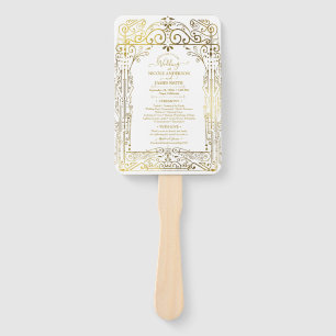 White Gold Deco Chic Glam Wedding Program Hand Fan