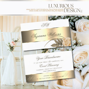 White Gold Decor Cute Rose Flower with Initials Business Card