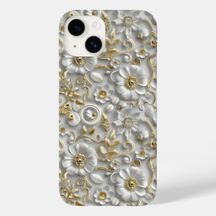 White Gold Decorative 3D Flora Floral  Case-Mate iPhone 14 Case