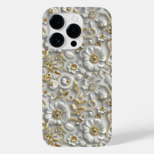 White Gold Decorative 3D Flora Floral  Case-Mate iPhone 14 Pro Case