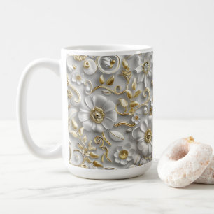 White Gold Decorative 3D Flora Floral  Coffee Mug