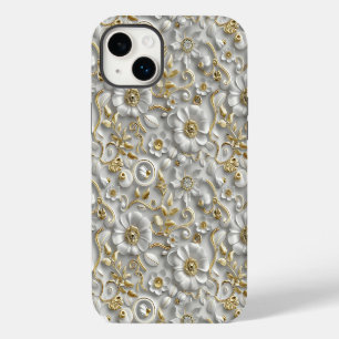 White Gold Decorative 3D Flora Floral  iPhone 14 Plus Case
