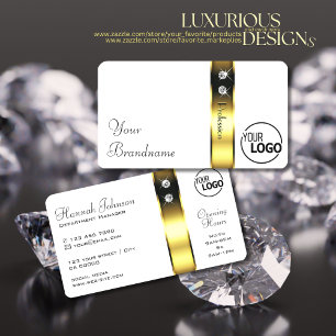 White Gold Decorative Border with Diamonds Logo Business Card