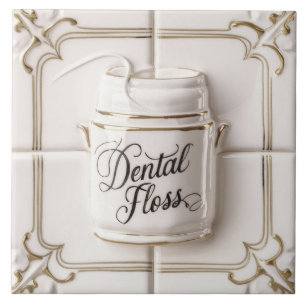 White & Gold Dental Floss Funny Dentist Bathroom Tile