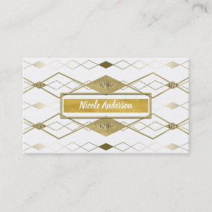 White & Gold Diamond Glamour Modern Classy Elegant Business Card