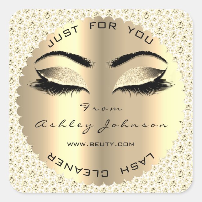White Gold Diamond Glitter Lash Cleaner Square Sticker (Front)