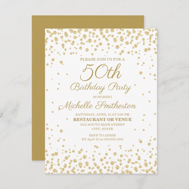 White Gold Diamond Glitter Women's 50th Birthday Card (Front/Back)