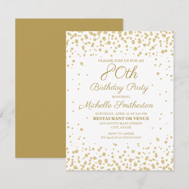 White Gold Diamond Glitter Women's 80th Birthday Card (Front/Back)