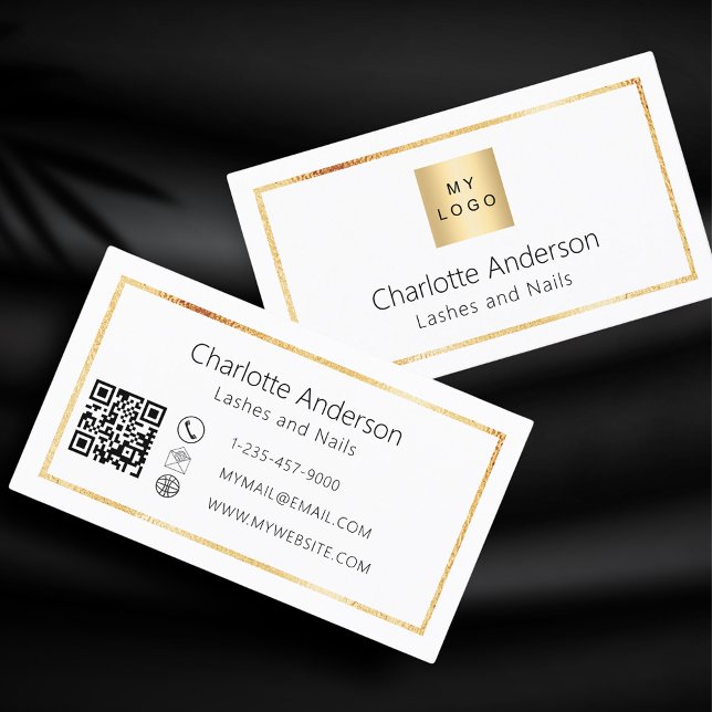 White gold elegant corporate logo QR code Business Card (Creator Uploaded)