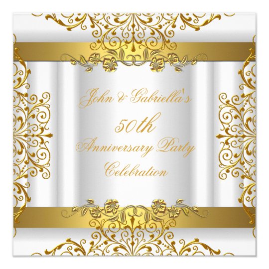 White Gold  Elegant Gold  50th Wedding  Anniversary  Card  