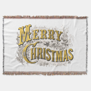 White Gold Elegant Merry Christmas Rustic Vintage  Throw Blanket