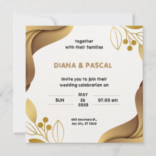 White Gold Elegant Minimalist Wedding Invitation