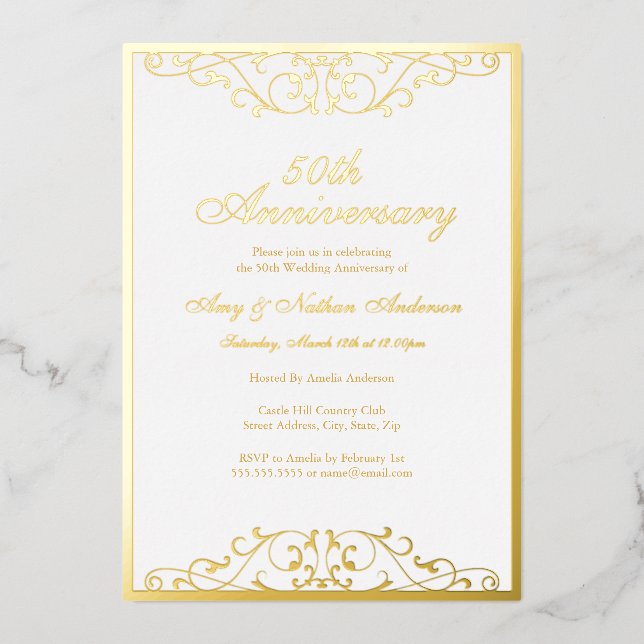 White Gold Elegant Swirl 50th Wedding Anniversary  (Front)