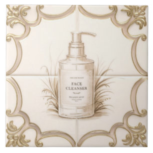 White & Gold Face Cleanser Bottle Funny Bathroom Tile