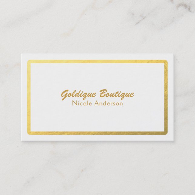 White & Gold Faux Foil Shine Minimal Glam Business Card (Front)
